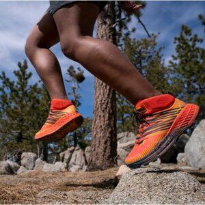 Hoka Speedgoat Mid 2 GTX Mens 13 Gore Tex Hiking Boots Comfort Shoe Orange Gray